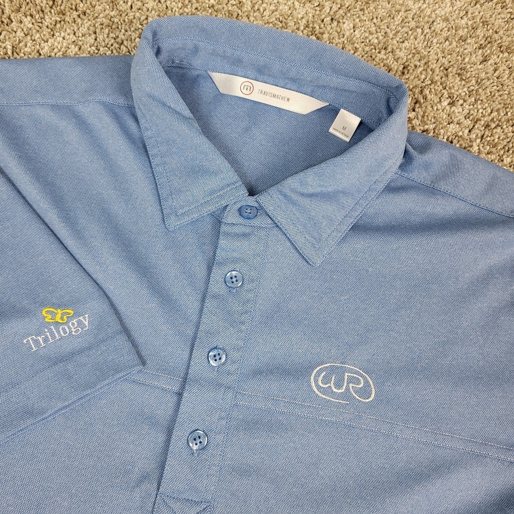 Travis Mathew Mens Medium Solid Blue Performance Stretch Golf Polo Short Sleeve